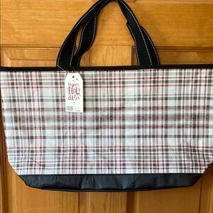 Plaid Tote Bag with Black Handles